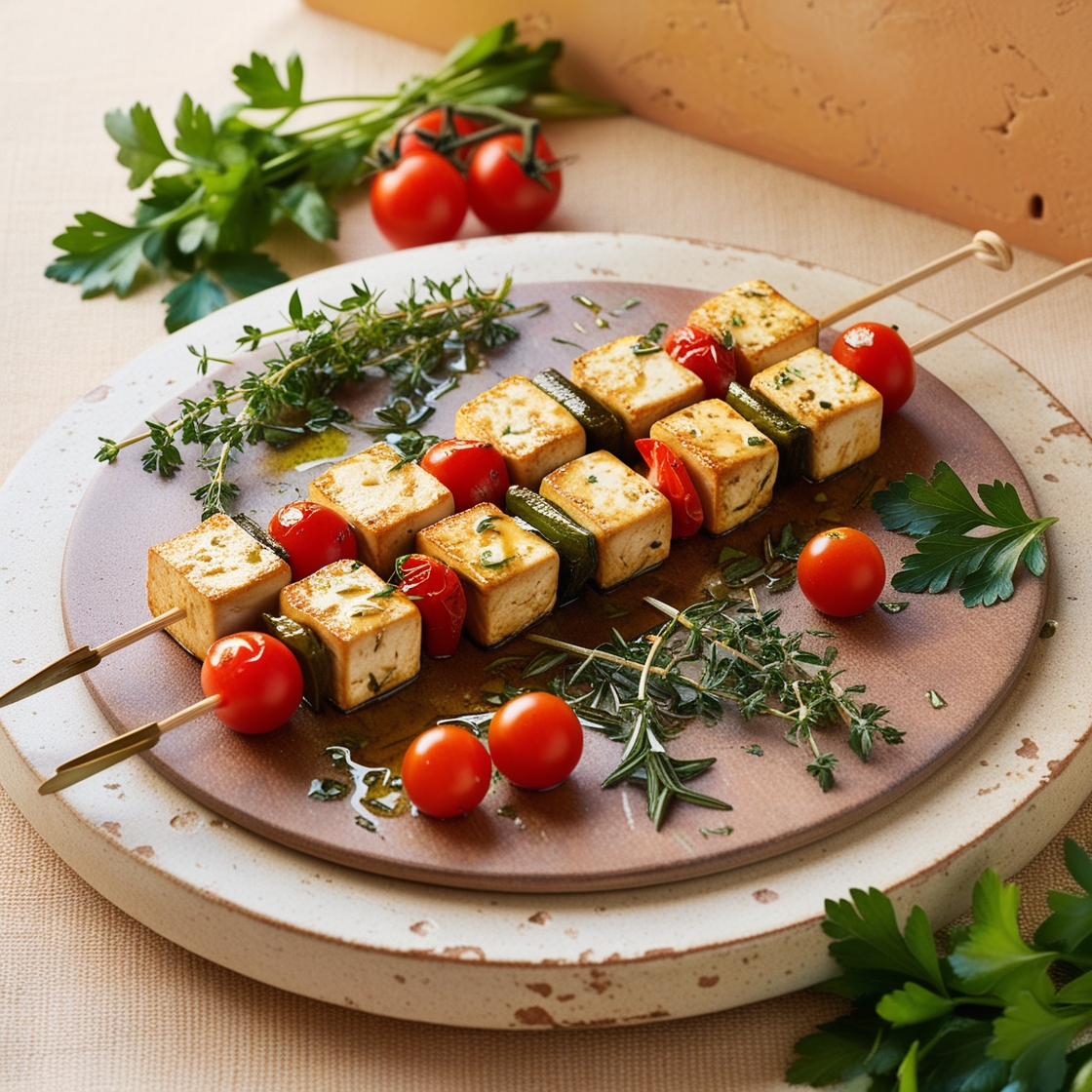 Brochettes de tofu marinées grillées sur un barbecue