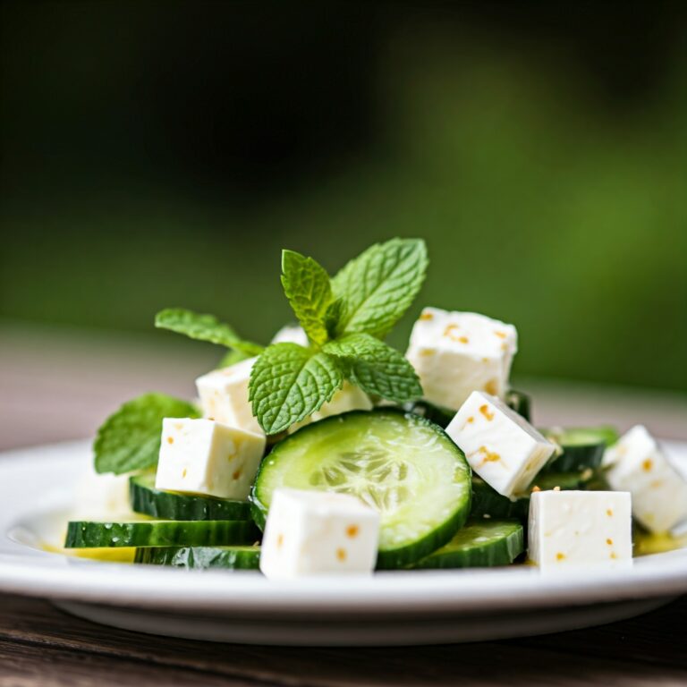 « Salade de concombre et menthe—idéale pour une journée ensoleillée ! 🥒🌿 #CuisineSaine #SaveursFraîches »